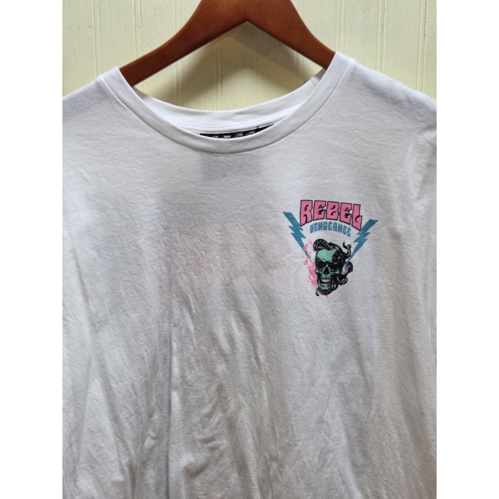 Rebel Vengeance Shirt Mens‎ XL White Skull Lightning Neon Graphic Tee Back Print